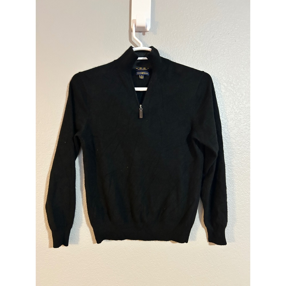 Club Room Mens Estate Cashmere Quarter Zip Sweater Black 2-Ply 100% Cashmere S